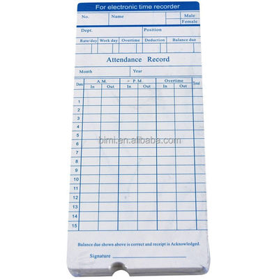 100 Stück/ Packung Zeitkarten/ Lochpapierkarten für Bimi Zeitrekorder C100 Artikel OEM