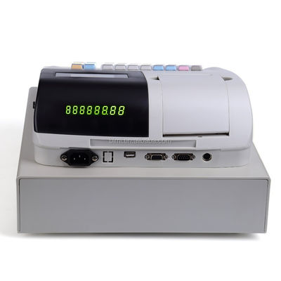 Weiße tragbare Kasse mit eingebauter 58 mm-Drucker und Bargeldsoftware