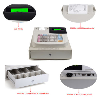 Weiße tragbare Kasse mit eingebauter 58 mm-Drucker und Bargeldsoftware